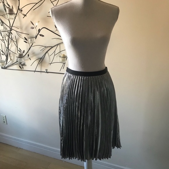 Diane von Furstenberg DVF Heavyn Metallic Silver Fine Pleated Skirt size 10 NWT - Picture 5 of 12
